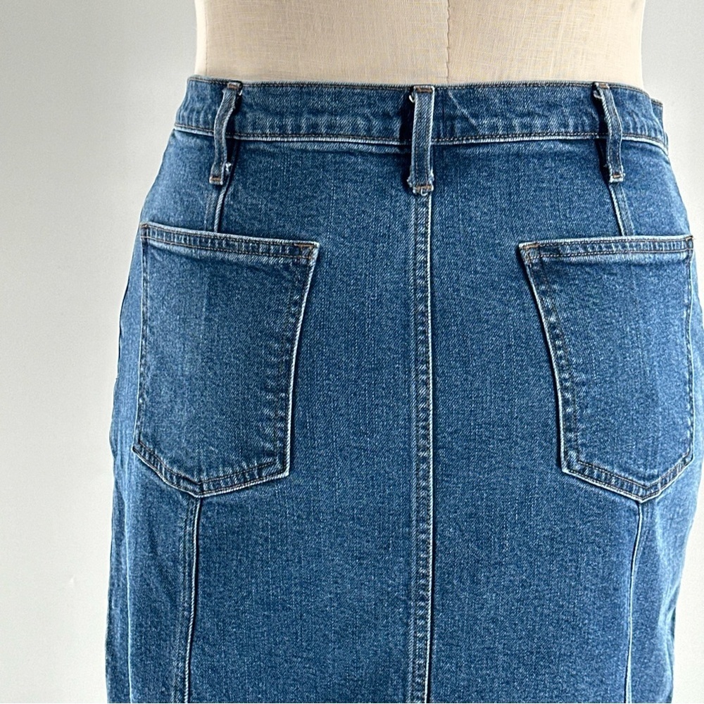 GAP Denim Button Front pencil Skirt Size 32 Raw Hem Medium Wash Y2K Vintage - Picture 6 of 10